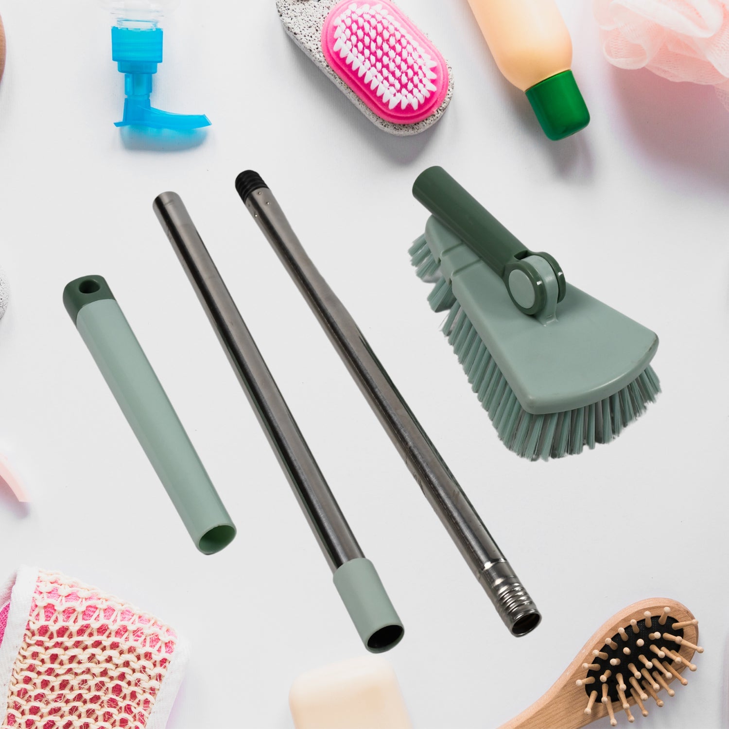 7878 Retractable Long Handle rotatable Floor Brush, with Sturdy Rotating Head, with Removable Triangular Head Cleaning Brush, Suitable for Home Bathroom and Kitchen. DeoDap 7878 Retractable Long Handle rotatable Floor Brush, with Sturdy Rotating Head, with Removable Triangular Head Cleaning Brush, Suitable for Home Bathroom and Kitchen. DeoDap